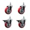 Service Caster 4 Inch Red Polyurethane 12 Inch Threaded Stem Caster Set 2 Brakes SCC SCC-TS20S414-PPUB-RED-121315-2-PLB-2 - alternate 1
